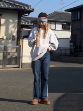 「BROKEN BASE（ブロークンベース）のアイテム（スウェット）」を使った、hiyoriさん（レディース・157cm）の冬コーディネート