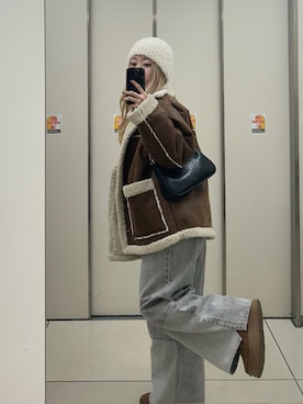 「jouetie（ジュエティ）のアイテム（ムートンコート）」を使った、hiyoriさん（レディース・157cm）の冬コーディネート
