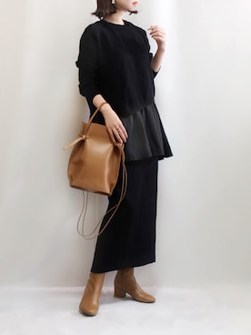 「RIVE DROITE（リヴドロワ）のニュアンスモチーフイヤリング（イヤリング）」を使った、haushinkaさん（レディース・157cm）の秋コーディネート