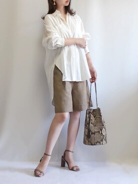 「RIVE DROITE（リヴドロワ）のニュアンスモチーフイヤリング（イヤリング）」を使った、haushinkaさん（レディース・157cm）の夏コーディネート