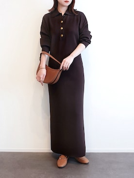「Noble（ノーブル）の《追加》ポロシャツニットワンピース 2（ワンピース、ブラウン系）」を使った、haushinkaさん（レディース・157cm）の春コーディネート