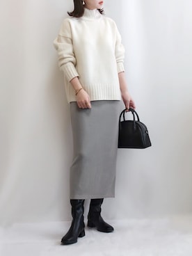 「RIVE DROITE（リヴドロワ）のニュアンスモチーフイヤリング（イヤリング）」を使った、haushinkaさん（レディース・157cm）の冬コーディネート