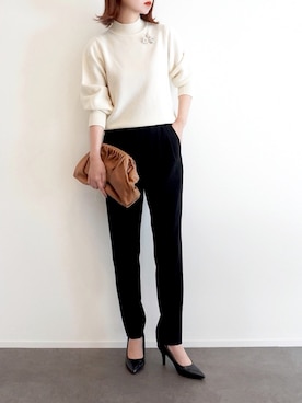 「ANAYI（アナイ）のウールカシミヤビジュー プルオーバー（ニット/セーター）」を使った、haushinkaさん（レディース・157cm）の冬コーディネート