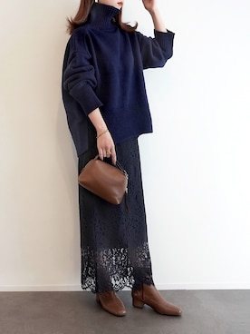 「Noble（ノーブル）の《追加》リバーレースIラインスカート 7（スカート）」を使った、haushinkaさん（レディース・157cm）の秋コーディネート