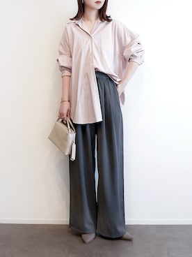 「BONLECILL（ボンルシール）の【マシンウォッシャブル/ストレッチ/イージーケア/防シワ】キレイージードレープスラックスパンツ（スラックス、グレー系）」を使った、haushinkaさん（レディース・157cm）の春コーディネート