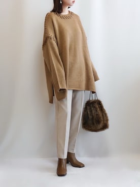 「RIVE DROITE（リヴドロワ）のニュアンスモチーフイヤリング（イヤリング）」を使った、haushinkaさん（レディース・157cm）の冬コーディネート