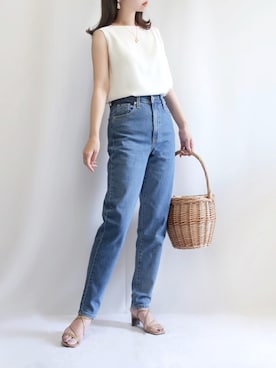 「RIVE DROITE（リヴドロワ）のニュアンスモチーフイヤリング（イヤリング）」を使った、haushinkaさん（レディース・157cm）の夏コーディネート