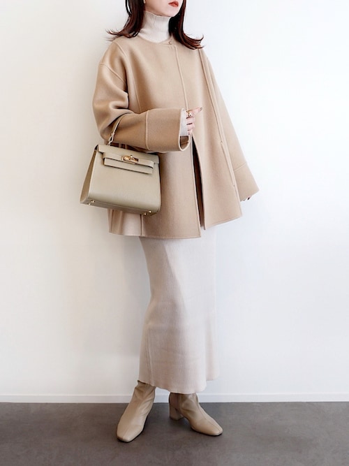 リバーウールミドルマフラーコート（ノーカラーコート）｜anuans（ア