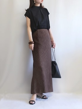 「RIVE DROITE（リヴドロワ）のニュアンスモチーフイヤリング（イヤリング）」を使った、haushinkaさん（レディース・157cm）の夏コーディネート