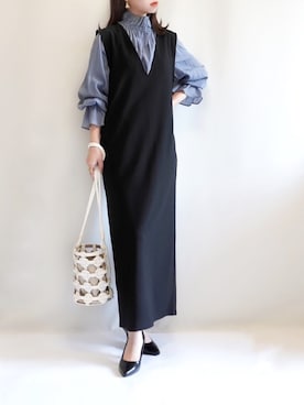 「アイテム（ジャンパースカート）」を使った、haushinkaさん（レディース・157cm）の春コーディネート