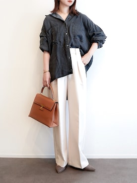 「mystic（ミスティック）のセンタープレスタックパンツ（その他パンツ、ホワイト系）」を使った、haushinkaさん（レディース・157cm）の春コーディネート