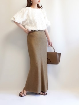 「RIVE DROITE（リヴドロワ）のニュアンスモチーフイヤリング（イヤリング）」を使った、haushinkaさん（レディース・157cm）の夏コーディネート