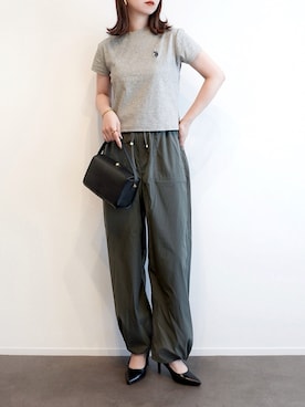 「U.S. POLO ASSN.（ユーエスポロアッスン）のGeeRA別注【U.S. POLO ASSN.】汗染み防止！ワンポイント刺繍コンパクトミニＴシャツ　無地/ボーダー（Tシャツ/カットソー、グレー系）」を使った、haushinkaさん（レディース・157cm）の春コーディネート