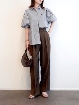 「Bonjour Sagan（ボンジュールサガン）のツータックハイウエストパンツ（その他パンツ）」を使った、haushinkaさん（レディース・157cm）の夏コーディネート