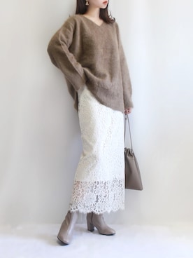 「RIVE DROITE（リヴドロワ）のニュアンスモチーフイヤリング（イヤリング）」を使った、haushinkaさん（レディース・157cm）の秋コーディネート