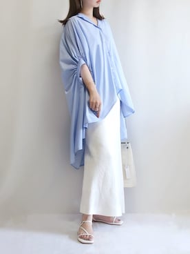 「巾着バッグ」｜「アイテム（チュニック）」を使った、haushinkaさん（レディース・157cm）の夏コーディネート