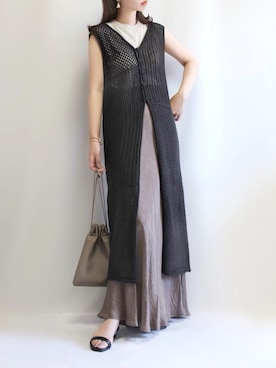 「RIVE DROITE（リヴドロワ）のニュアンスモチーフイヤリング（イヤリング）」を使った、haushinkaさん（レディース・157cm）の夏コーディネート