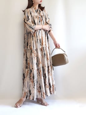 「RIVE DROITE（リヴドロワ）のニュアンスモチーフイヤリング（イヤリング）」を使った、haushinkaさん（レディース・157cm）の夏コーディネート