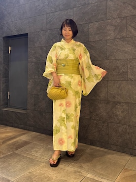 「URBAN RESEARCH ROSSO(アーバンリサーチロッソ)の帯締 うぐいす(着物、ゴールド系)」を使った、ERIさん(レディース・158cm)の夏コーディネート
