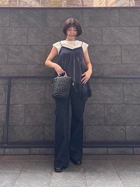 「URBAN RESEARCH ROSSO WOMEN(アーバンリサーチ ロッソ)のレースヘムデザインサテンキャミソール(キャミソール、ブルー系)」を使った、ERIさん(レディース・158cm)の夏コーディネート