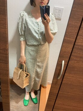 「アイテム（バレエシューズ、グリーン系）」を使った、blue blueさん（レディース・157cm）の夏コーディネート
