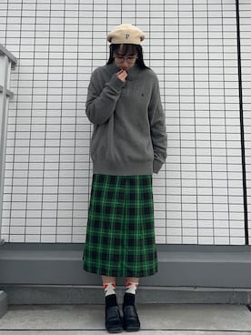 「タートルネック」｜「アイテム（ハンチング/ベレー帽）」を使った、なつさん（レディース・166cm）の冬コーディネート