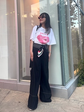 「ハイウエスト」｜「アイテム（Tシャツ/カットソー）」を使った、なつさん（レディース・167cm）の夏コーディネート