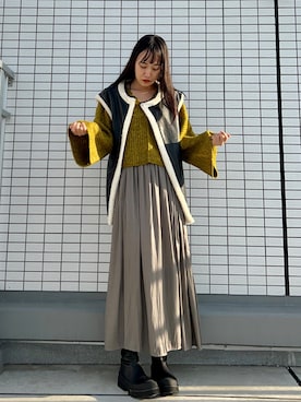 「クロップドトップス」｜「アイテム（その他アウター）」を使った、なつさん（レディース・166cm）の秋コーディネート