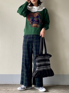 「チェック柄に恋してる」｜「アイテム（スラックス）」を使った、なつさん（レディース・166cm）の冬コーディネート