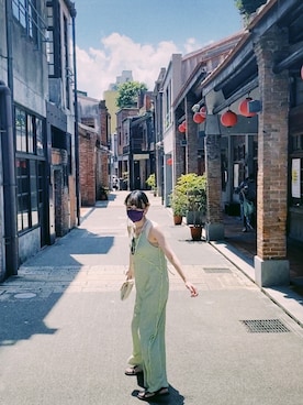 「Happy John（ハッピージョン）のアイテム（オールインワン・サロペット）」を使った、Yenyu Linさん（レディース・157cm）の夏コーディネート