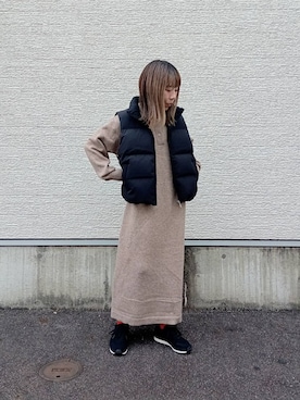 「アイテム（ダウンベスト）」を使った、tanakaさん（レディース・150cm）の秋コーディネート