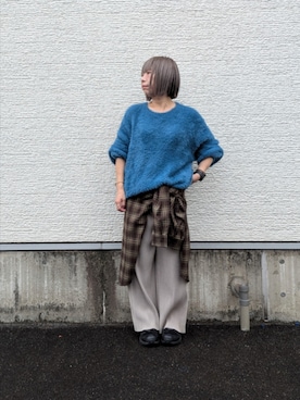 「ITEMS URBANRESEARCH（アイテムズ アーバンリサーチ）の起毛チェックルーズシャツ（シャツ/ブラウス）」を使った、tanakaさん（レディース・150cm）の秋コーディネート