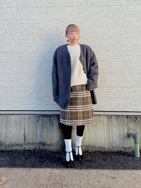 「アイテム（ノーカラーコート）」を使った、tanakaさん（レディース・150cm）の冬コーディネート