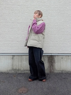 「アイテム（ダウンベスト）」を使った、tanakaさん（レディース・150cm）の冬コーディネート