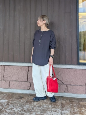 「ITEMS URBANRESEARCH（アイテムズ アーバンリサーチ）の2WAYワッフルプルオーバー（Tシャツ/カットソー、グレー系）」を使った、tanakaさん（レディース・150cm）の春コーディネート