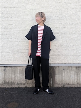 「ITEMS URBANRESEARCH（アイテムズ アーバンリサーチ）の『イージーケア/接触冷感/UVカット』SMOOTH LINEN TOUCH 半袖ジャケット（その他アウター、ブラック系）」を使った、tanakaさん（レディース・150cm）の春コーディネート