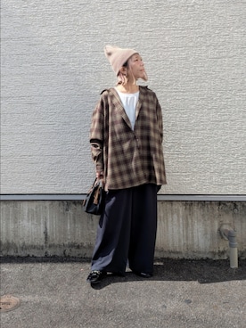 「ITEMS URBANRESEARCH（アイテムズ アーバンリサーチ）の起毛チェックルーズシャツ（シャツ/ブラウス）」を使った、tanakaさん（レディース・150cm）の秋コーディネート