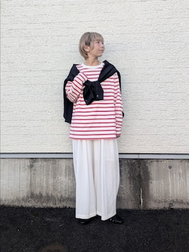 「ITEMS URBANRESEARCH（アイテムズ アーバンリサーチ）のシアーバンドカラーシャツ（シャツ/ブラウス、ブラック系）」を使った、tanakaさん（レディース・150cm）の春コーディネート