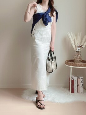 「アイテム（オールインワン・サロペット、ホワイト系）」を使った、koto＊しまむらGUさん（レディース・161cm）の春コーディネート