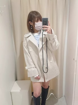 「one after another NICE CLAUP（ワンアフターアナザーナイスクラップ）のゆるっとメローボーダートップス（Tシャツ/カットソー）」を使った、さゆみさん（レディース・163cm）の冬コーディネート