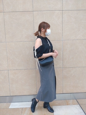 「one after another NICE CLAUP（ワンアフターアナザーナイスクラップ）のサイドボタンスリットスカート（スカート）」を使った、さゆみさん（レディース・163cm）の春コーディネート