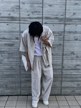 「ラフコーデ」｜「アイテム（ノーカラージャケット）」を使った、ぽちょろんさん（メンズ・172cm）の夏コーディネート