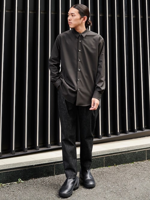 高級感★良品◎ユナイテッドトウキョウ　ストレッチダブルクロスバンドシャツ　M　紺 高級感☆良品◎ユナイテッドトウキョウ ストレッチダブルクロス