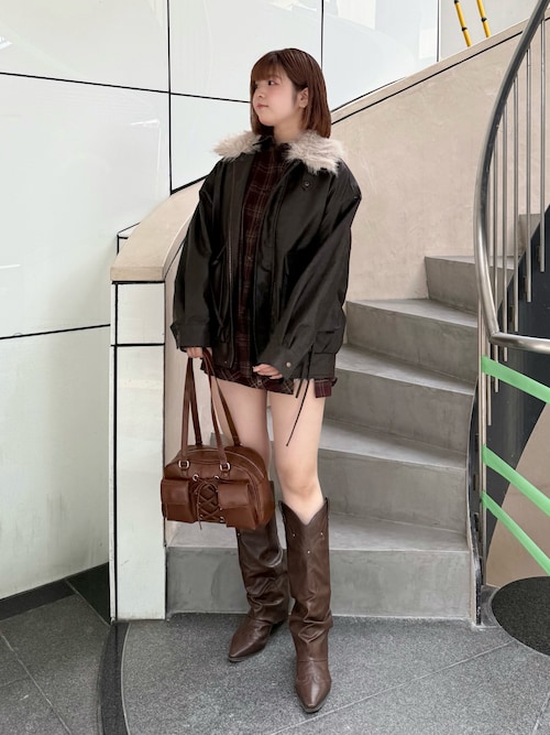 OLIVE des OLIVE ファーティペットエコレザーブルゾン ブラック ファー