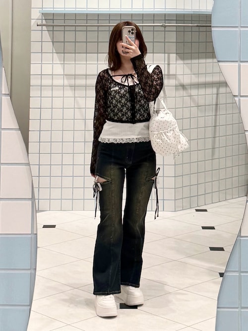 【S/Mサイズ展開】サイドスリットリボンストレッチパンツ