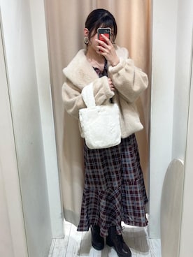 「チェックワンピース」｜「アイテム（ブルゾン）」を使った、ななみんさん（レディース・158cm）の秋コーディネート