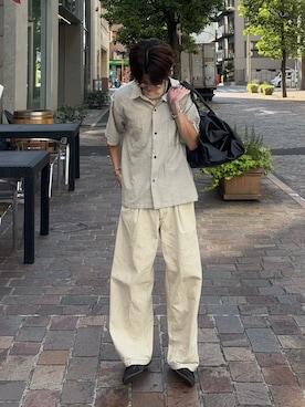 「Adoon plain（アドーンプレーン）のアイテム（スラックス）」を使った、がんさん（メンズ・177cm）の夏コーディネート