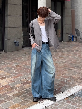 「アイテム（ノーカラージャケット）」を使った、がんさん（メンズ・177cm）の秋コーディネート