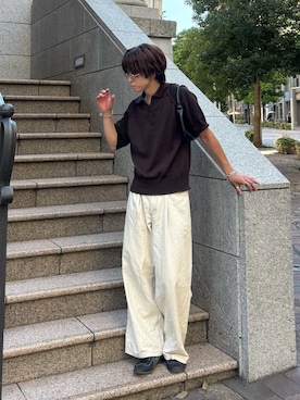 「Adoon plain（アドーンプレーン）のアイテム（スラックス）」を使った、がんさん（メンズ・177cm）の夏コーディネート
