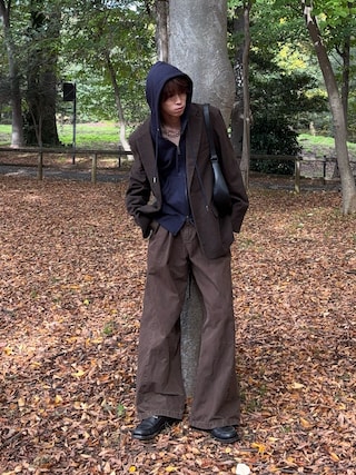 「Adoon plain（アドーンプレーン）のBrushed Curve Wide Chino Trousers / ウォッシュド微起毛2タックワイドチノパンツ（チノパンツ）」を使った、がんさん（メンズ・177cm）の秋コーディネート